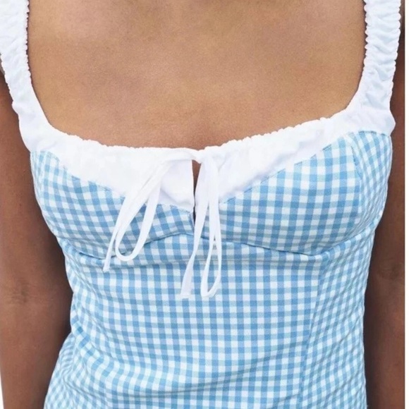 Zara Blue and White Sheath Mini Dress Sweetheart Neckline - Picture 2 of 11